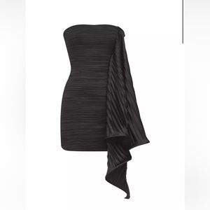 AMUR Pleated Ruffle Satin Strapless Mini Dress